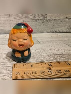 Vintage Kewpie Doll  Figurine in Peach, Green & Red Sharpener